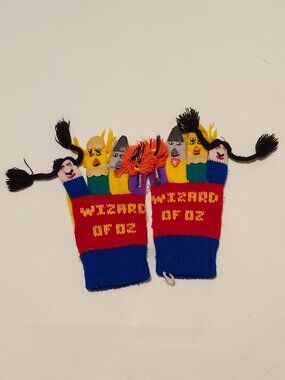 Vintage Wizard Of Oz Finger Puppet Gloves Kids Mittens VIBRANT BRIGHT